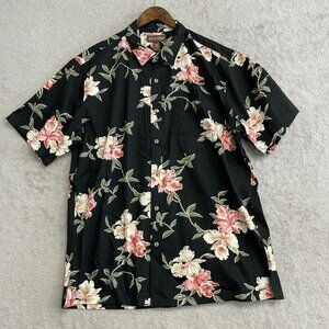 Cooke Street Men's XL Hawaiian Floral Print Short Sleeve Button Up Black N0705